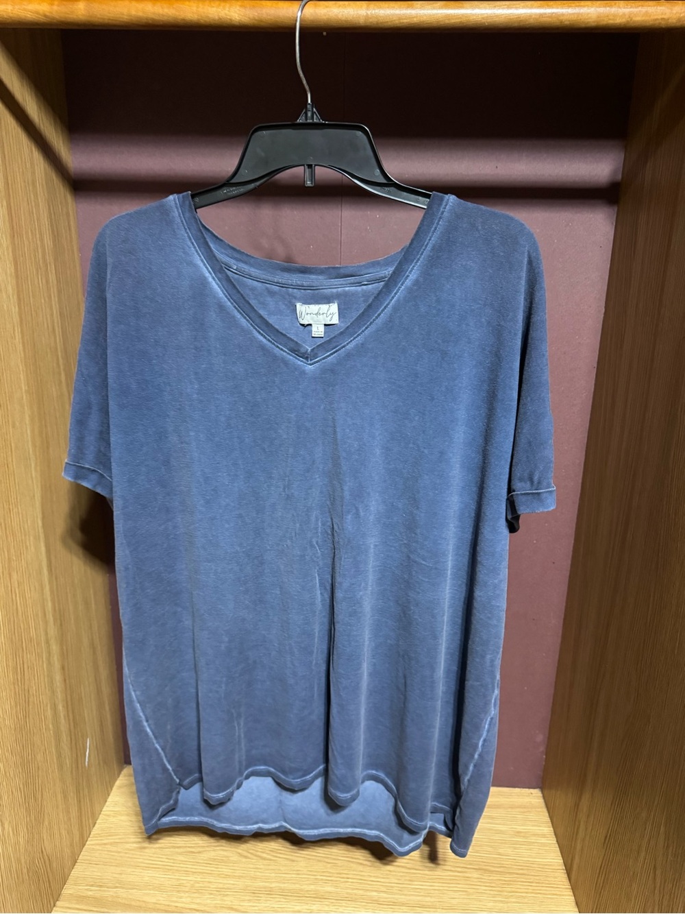 Wonderly Washed Blue V-Neck Relaxed Short Sleeve Top L